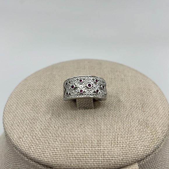 💍 Vintage 925 Silver Filigree Ring - Ruby/Garnet, Size 5, Korea - Picture 3 of 15